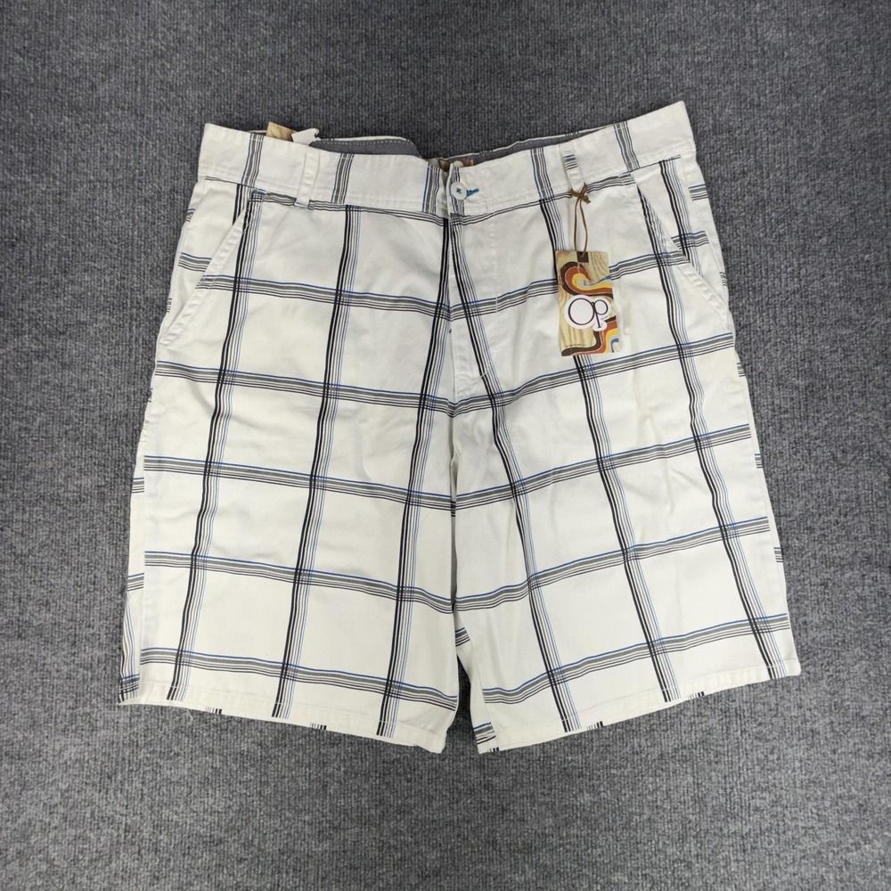 Op Shorts Mens 42 White Plaid Chino Flat Front Beach Casual Cotton OM11Y008E